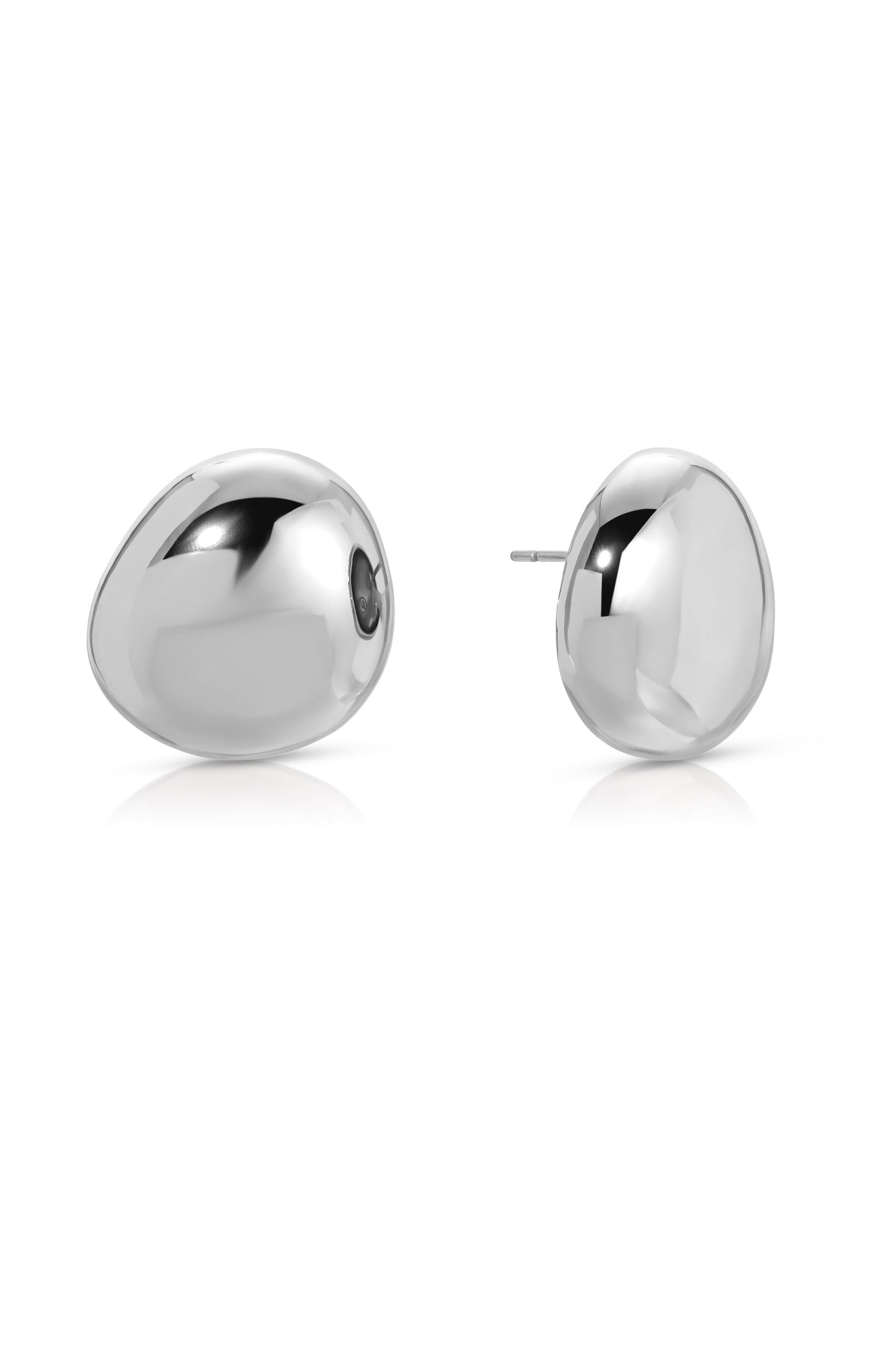 Polished Pebble Style Stud Earrings in Silver