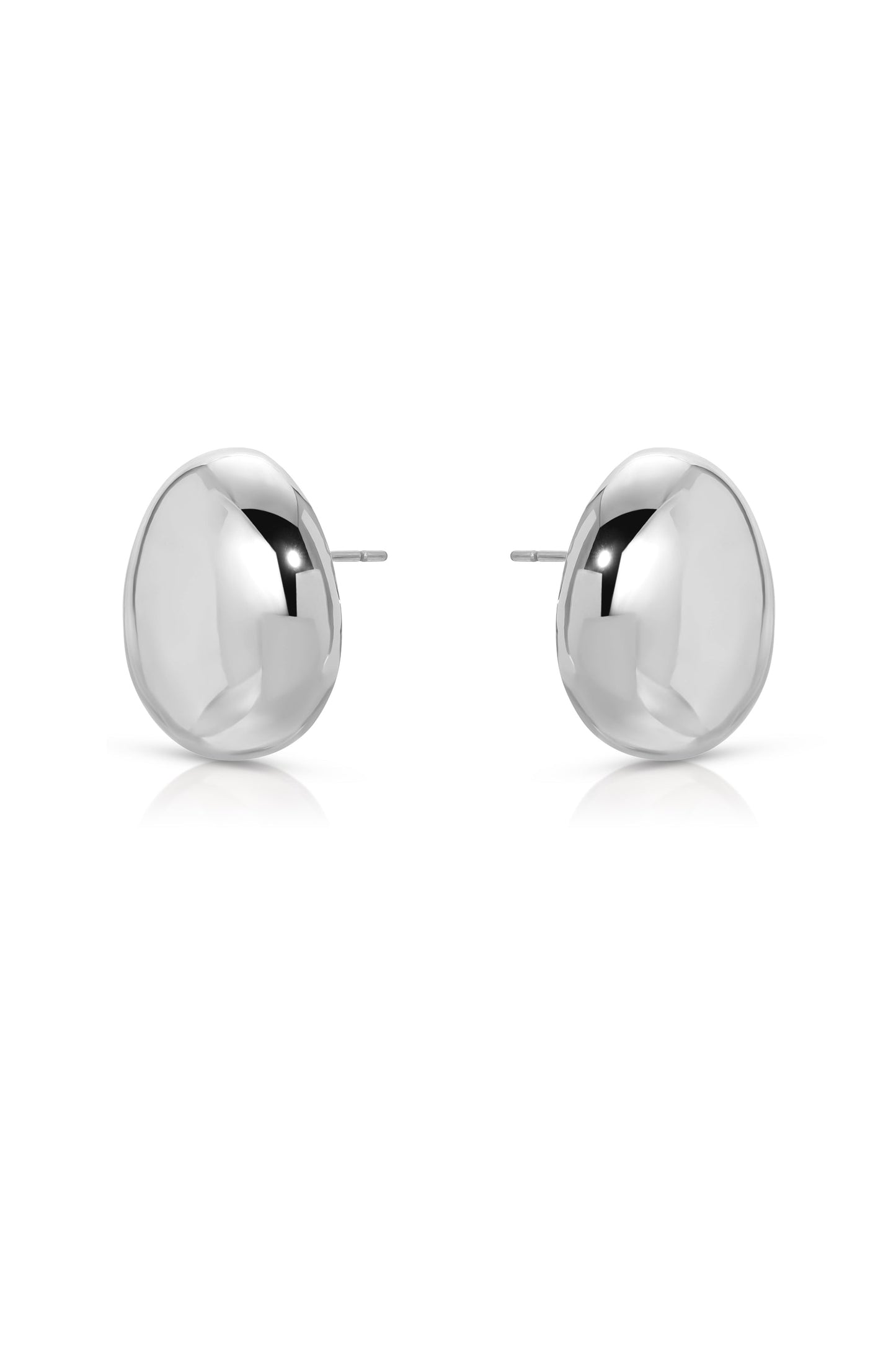 Polished Pebble Style Stud Earrings in Silver