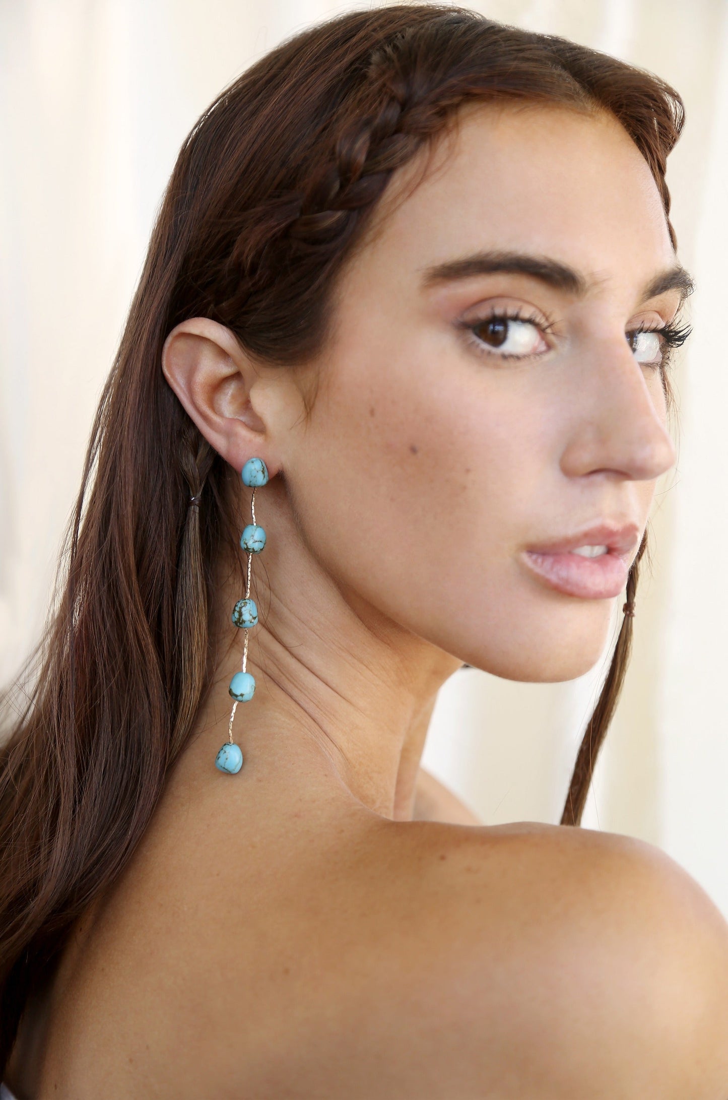 Delicate Drop Earrings with Dripping Turquoise Design