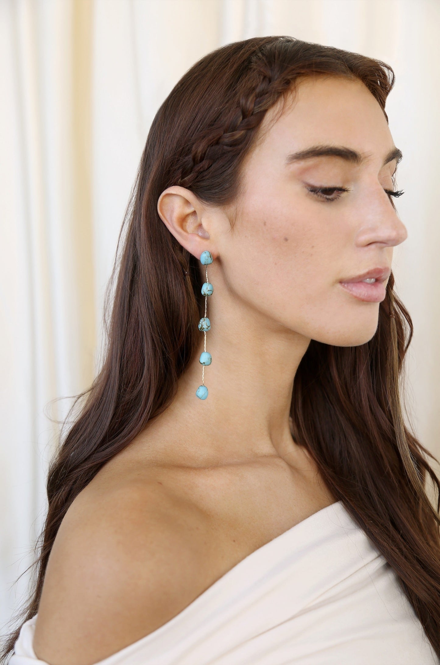 Delicate Drop Earrings with Dripping Turquoise Design