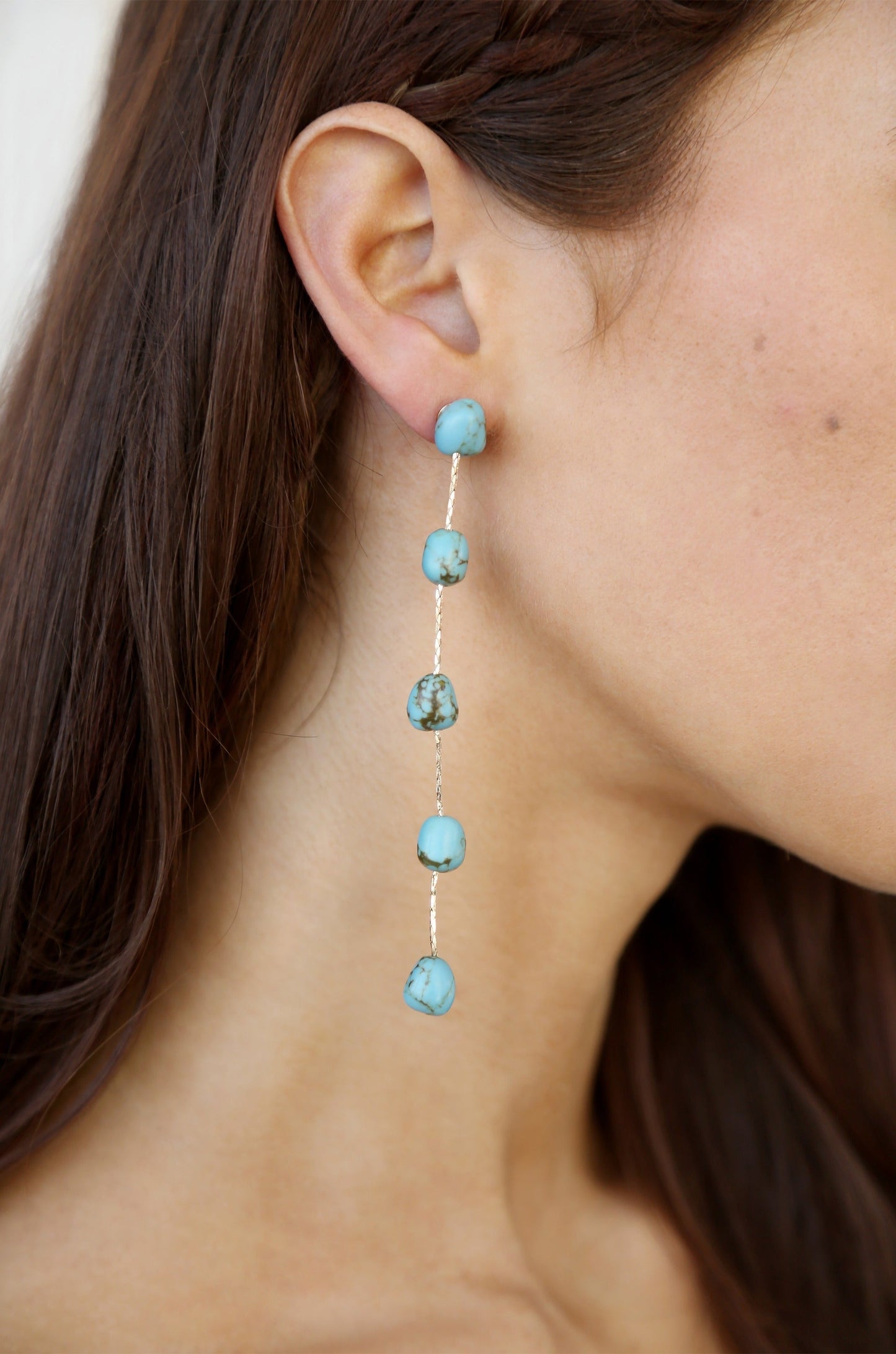 Delicate Drop Earrings with Dripping Turquoise Design