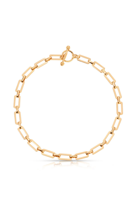 Flat Rectangle Chain Necklace in Gold