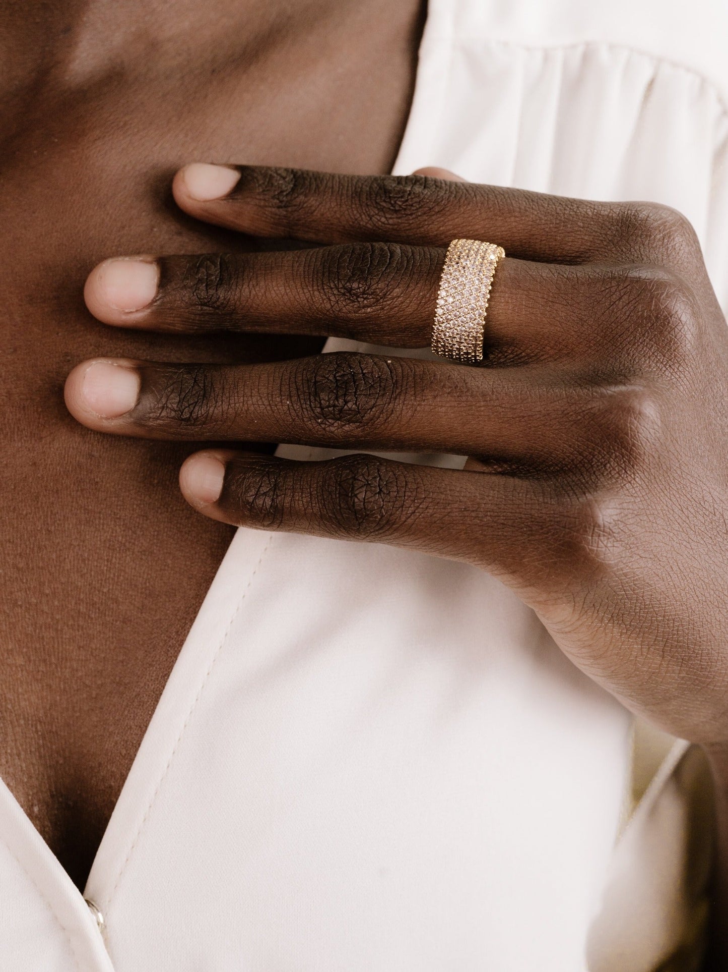 Thick Band Ring with Crystal Accents