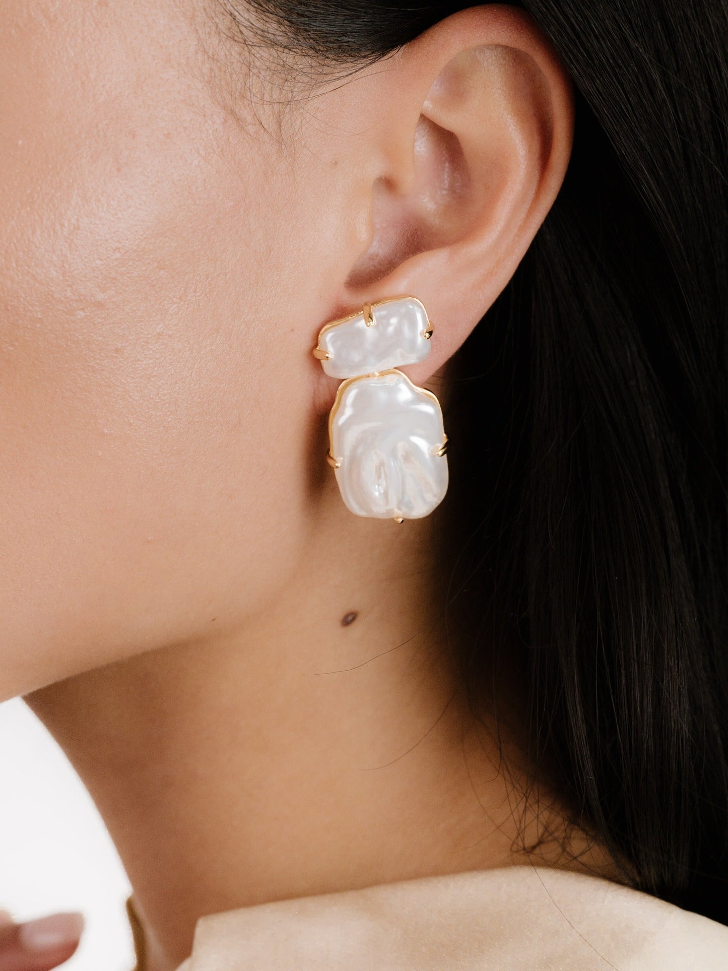 Double Pearl Earrings in Modern Style