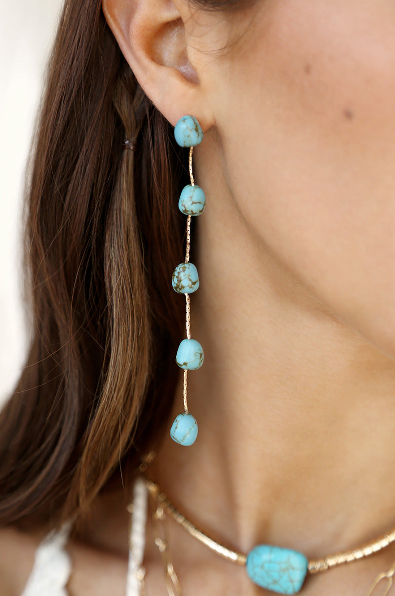 Delicate Drop Earrings with Dripping Turquoise Design