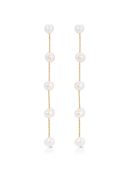 Delicate Drop Earrings with Dripping Pearl Design