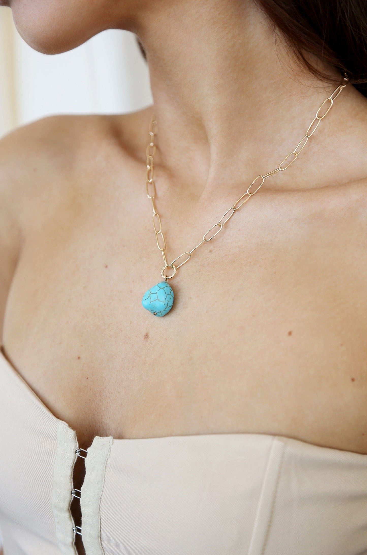 Turquoise Open Links Statement Necklace