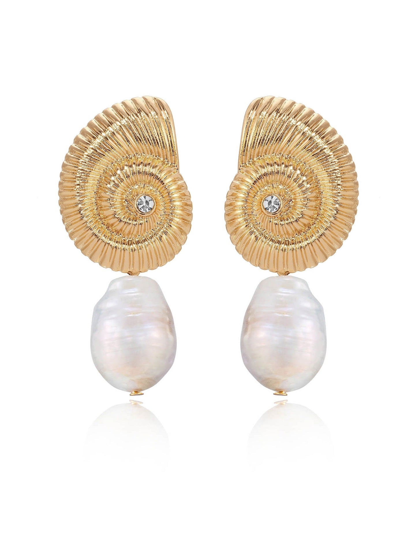 Freshwater Pearl Earrings with Nautilus Shell Design