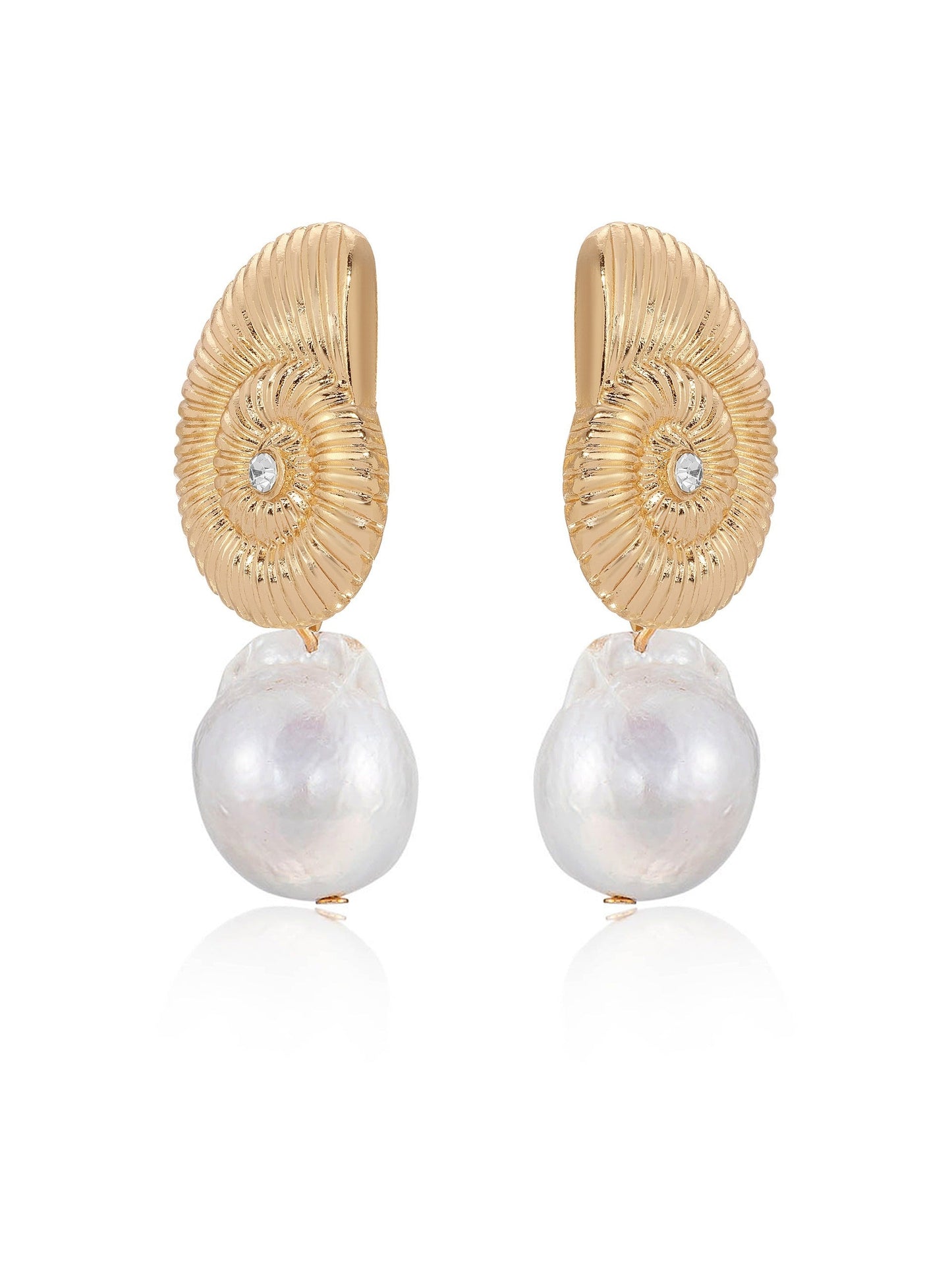 Freshwater Pearl Earrings with Nautilus Shell Design