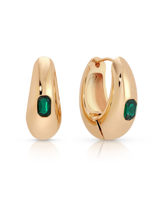 Emerald and Deco Style Hoop Earrings