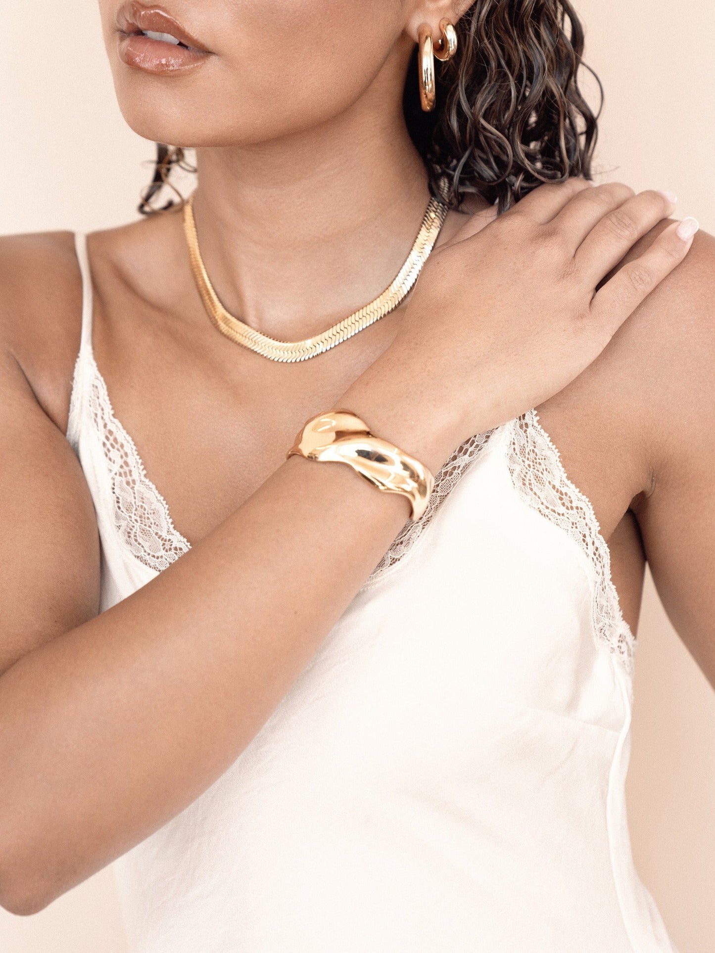 Wavy Cuff Bracelet in Silver Finish