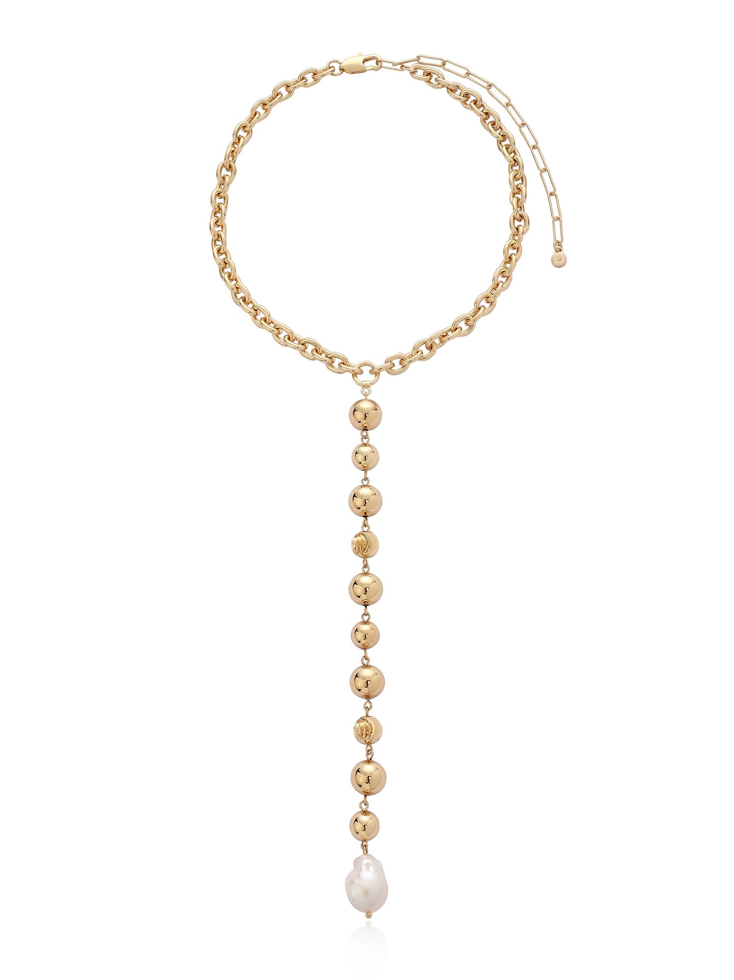 Elegant Deep Drop Pearl Lariat Necklace