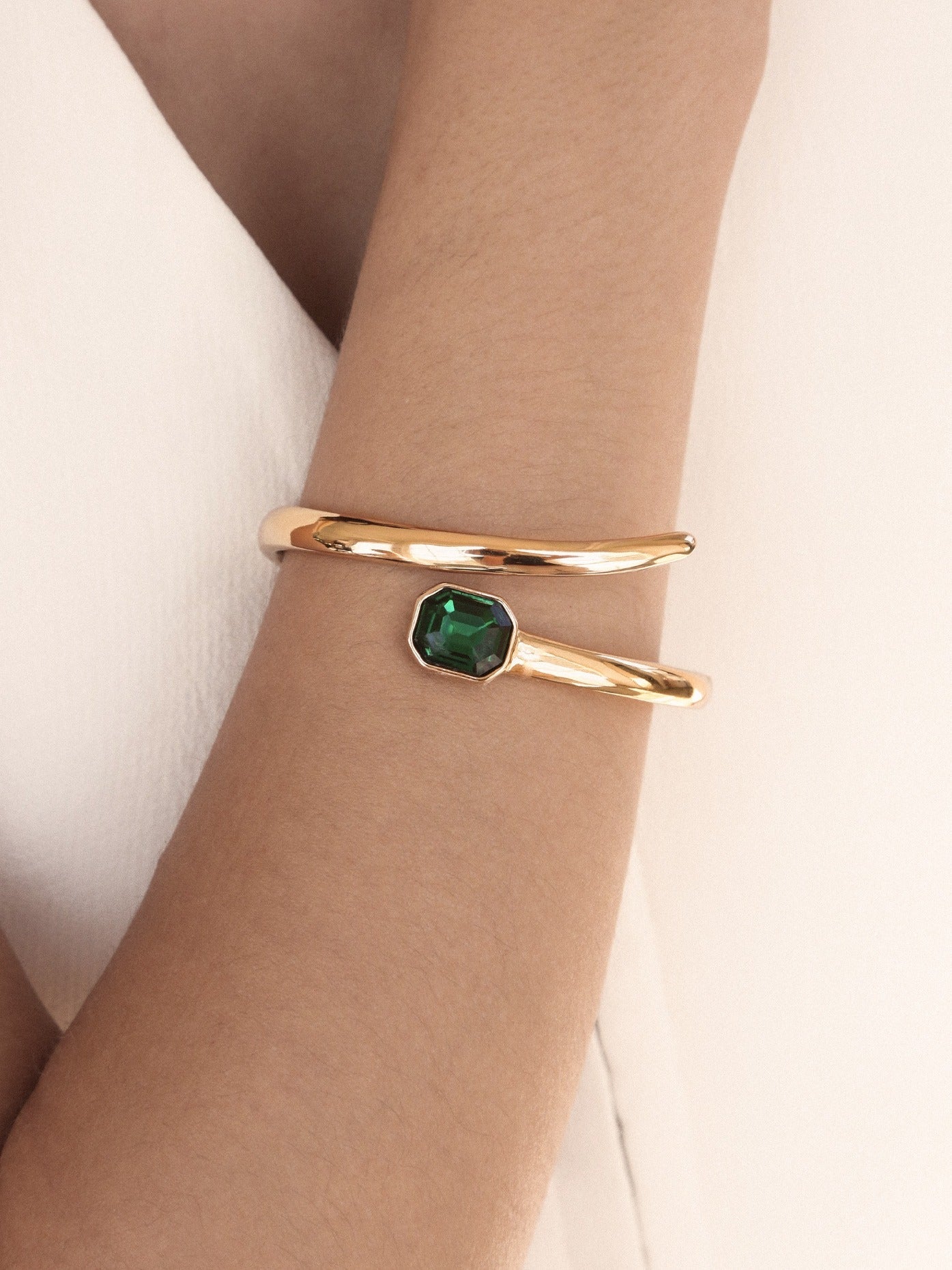 Emerald Deco Style Wrap Cuff Bracelet