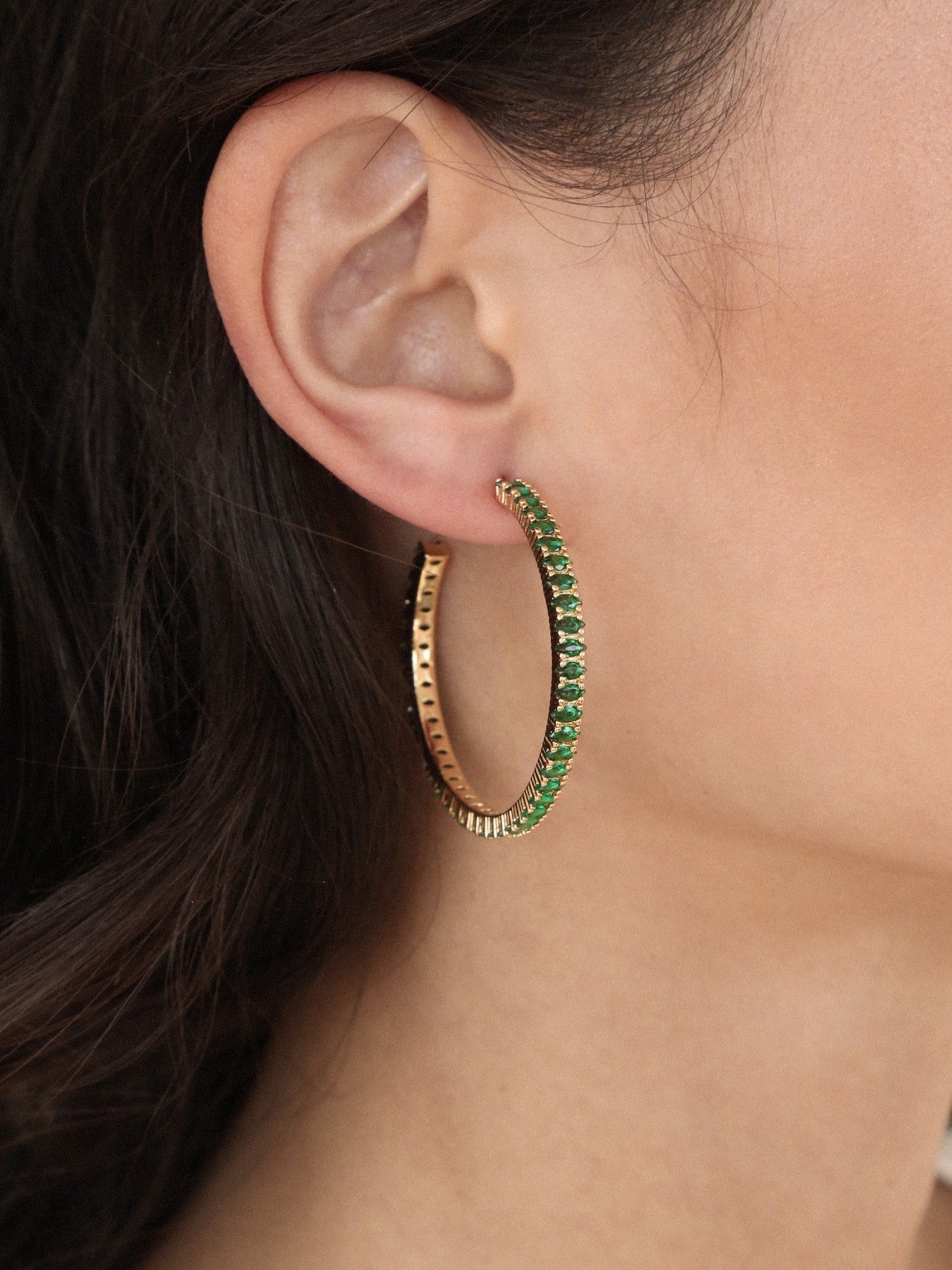 Emerald Marquise Hoop Earrings in Elegant Design