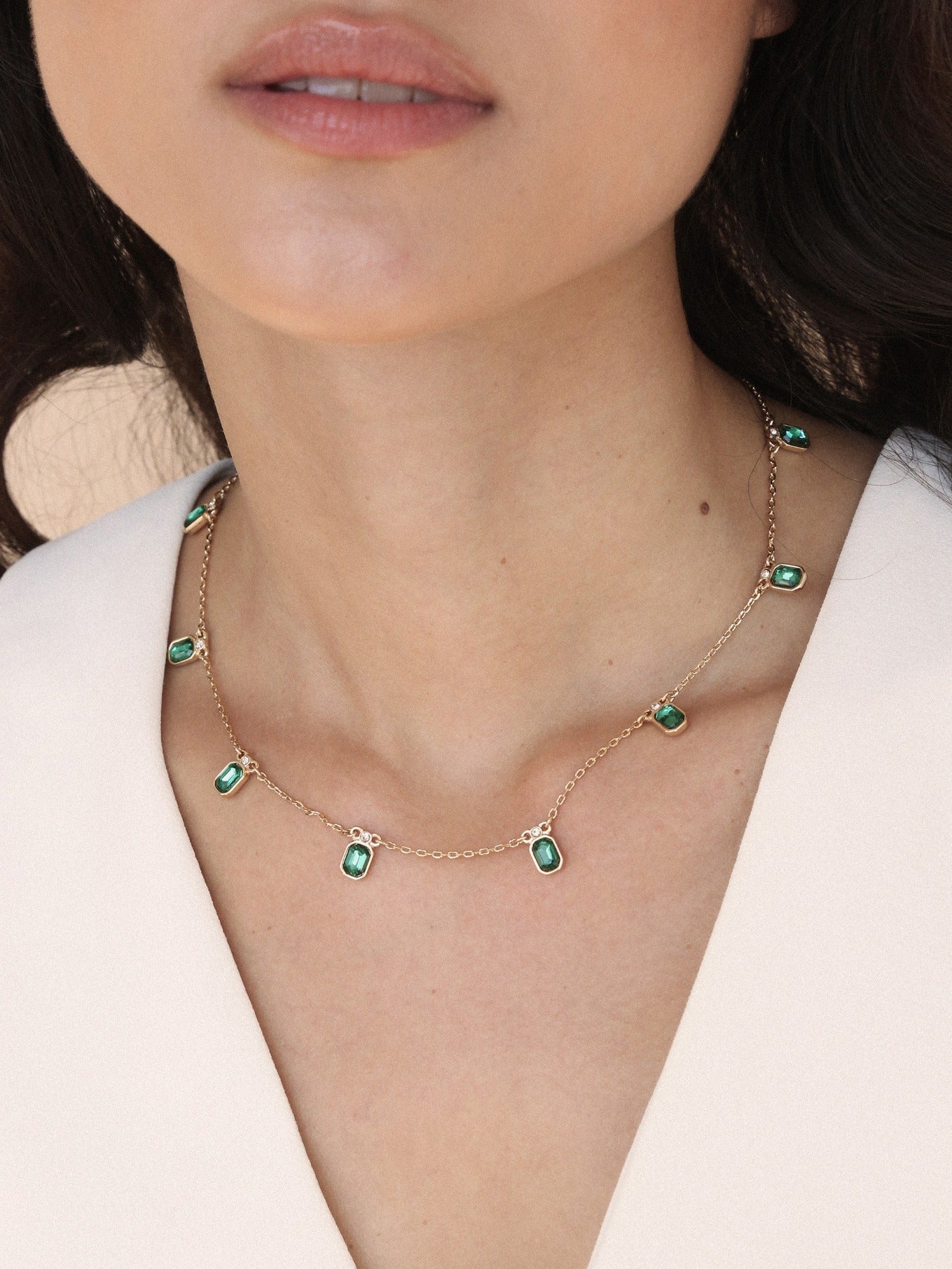 Emerald Deco Style Charm Necklace