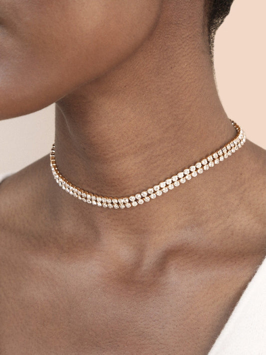 Sparkling Two Row Crystal Choker Necklace