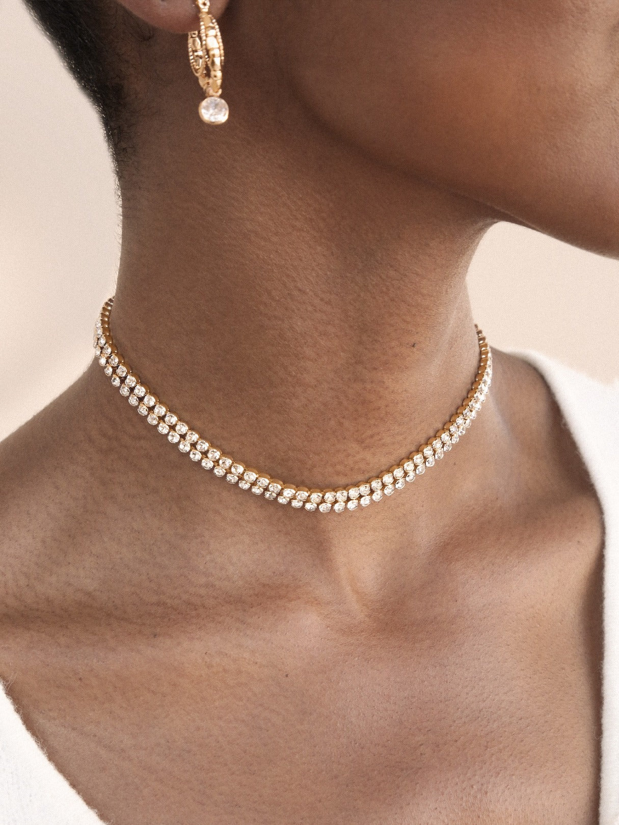 Sparkling Two Row Crystal Choker Necklace