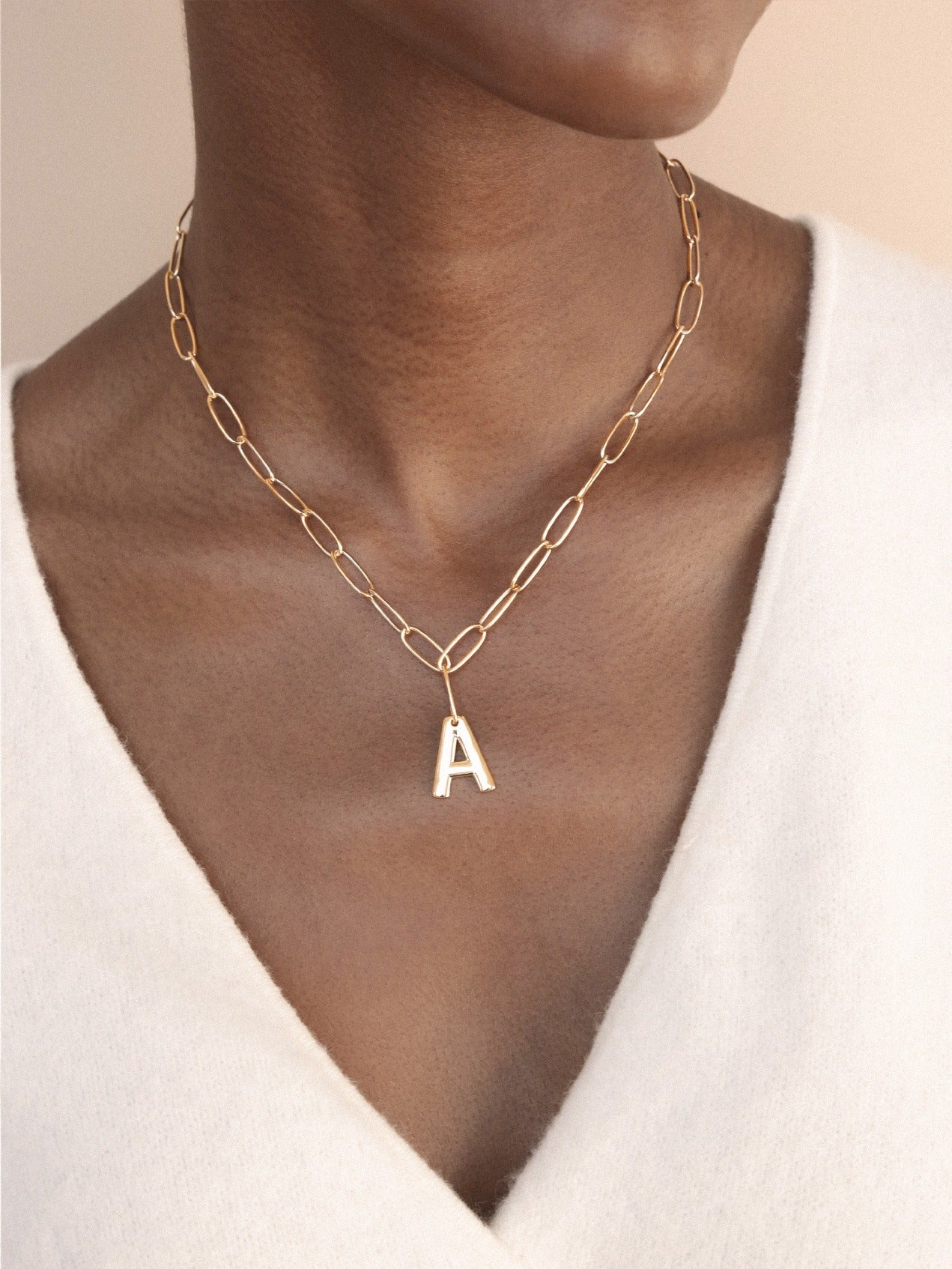 Initial Paperclip Link Necklace in Silver