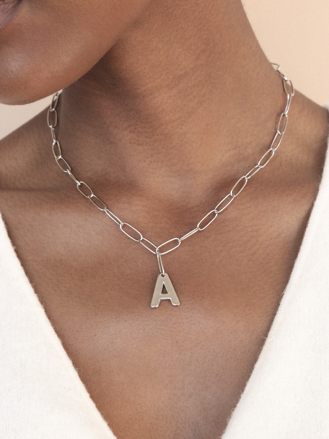 Initial Paperclip Link Necklace in Silver