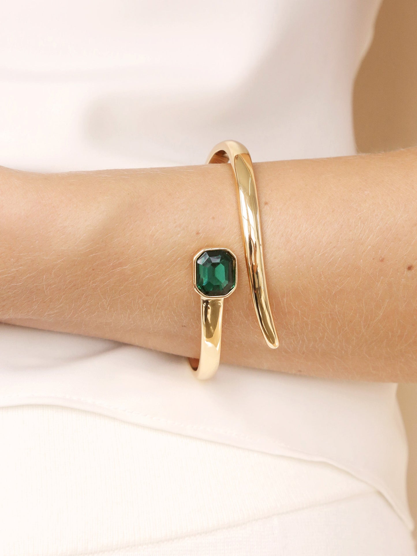 Emerald Deco Style Wrap Cuff Bracelet