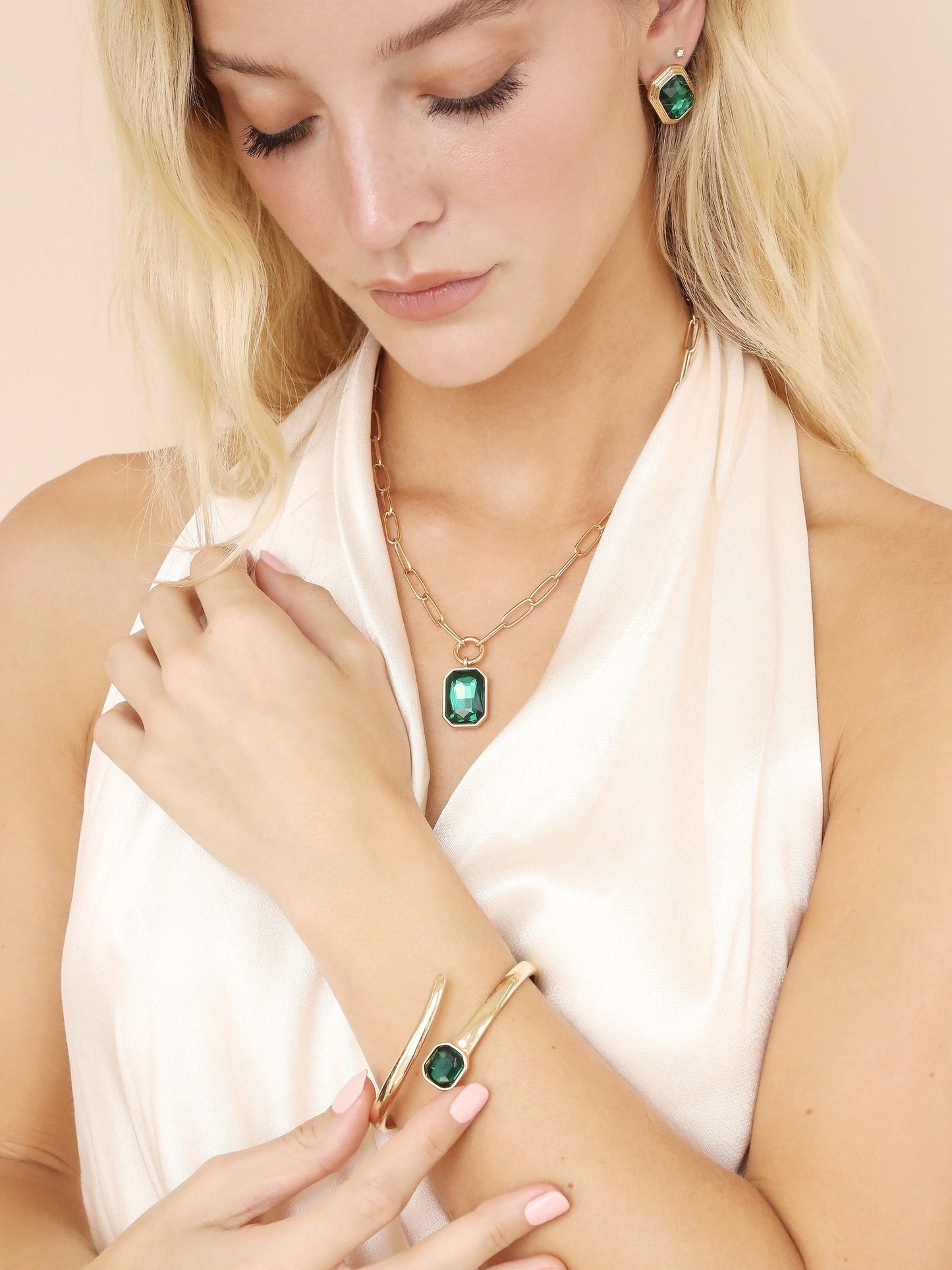 Emerald Deco Style Wrap Cuff Bracelet