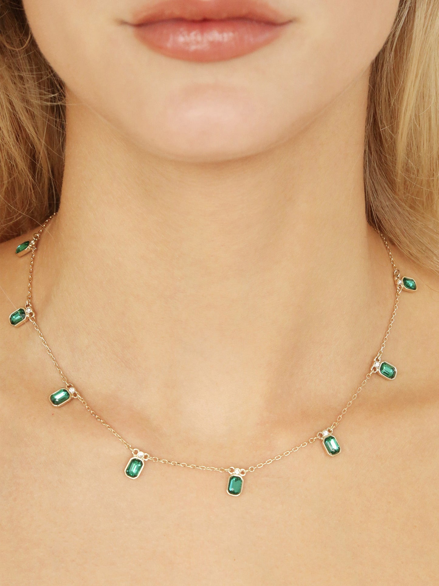 Emerald Deco Style Charm Necklace