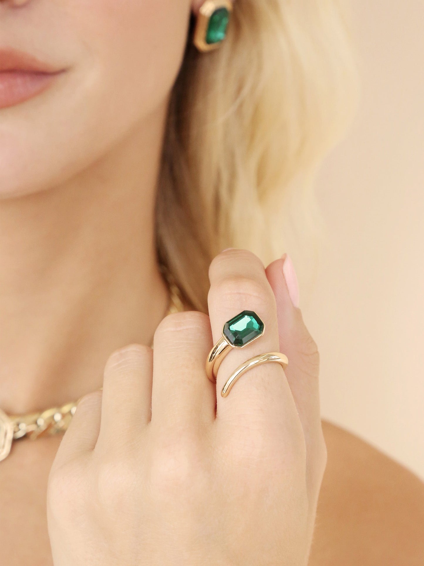 Emerald Deco Style Wrap Ring