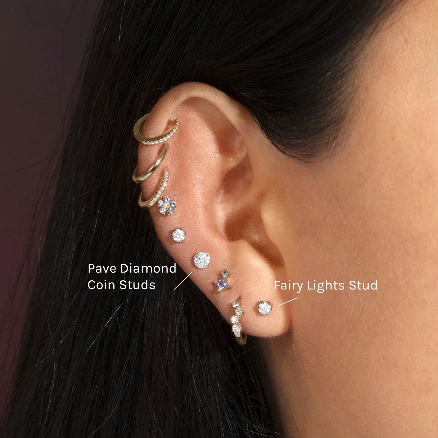 Diamond Stud Earrings with Fairy Light Design