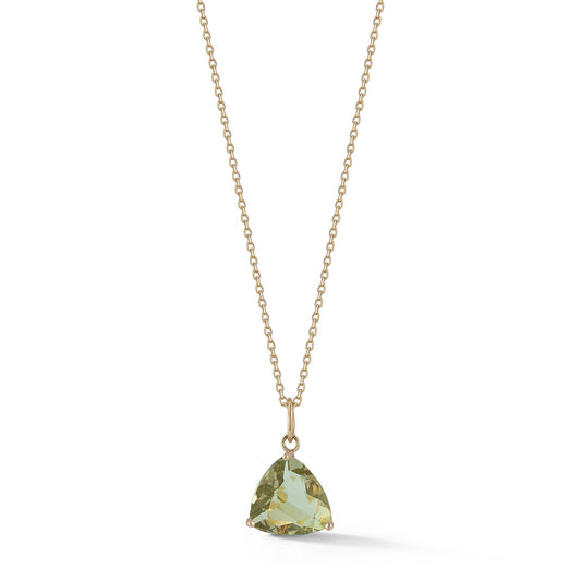 Green Amethyst Trillion Necklace in 14kt Gold