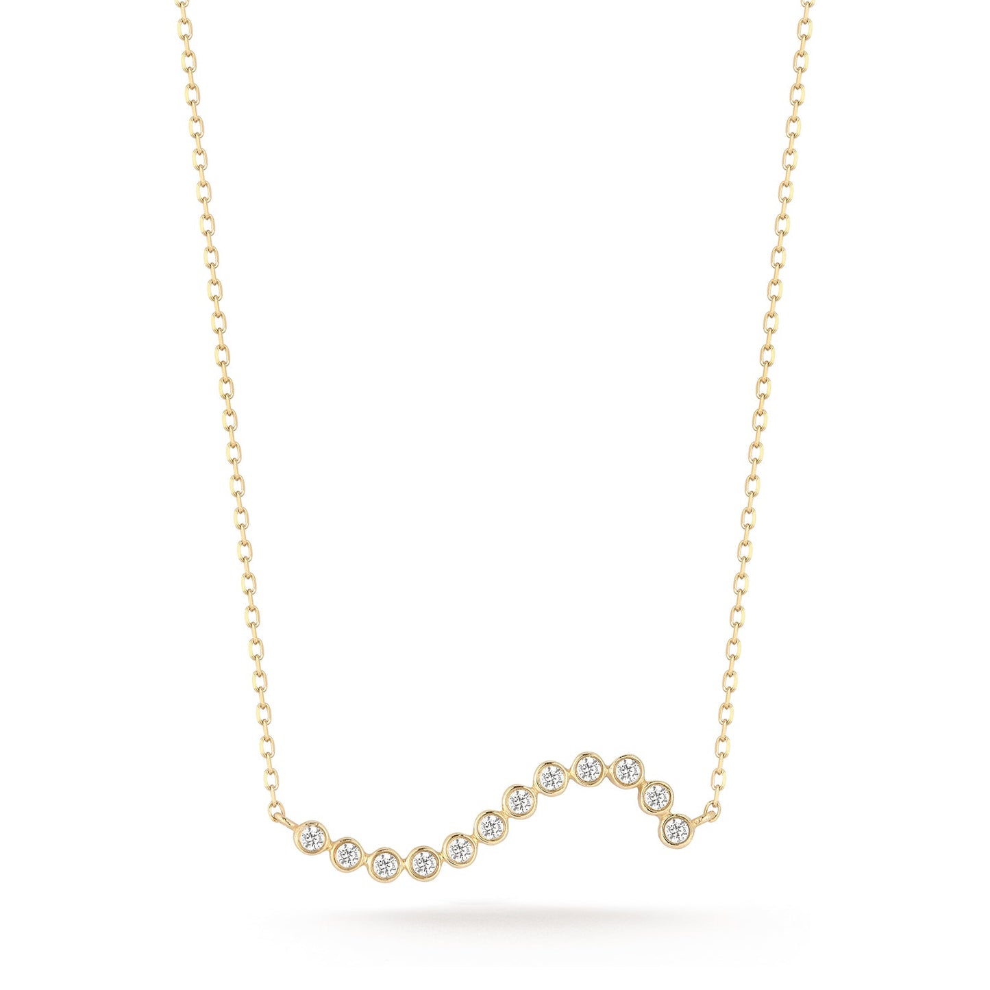 14kt Wave Necklace with Diamond Bezel Design