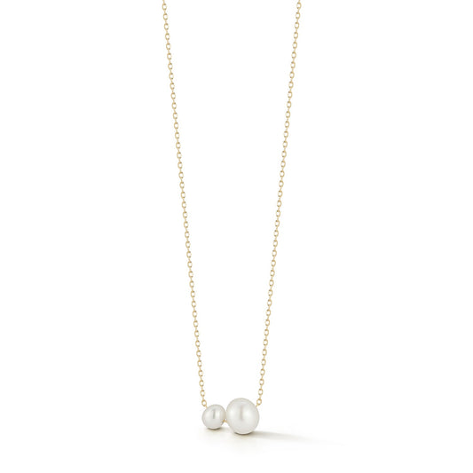 Duo Suspended Pearl Necklace in 14kt Gold