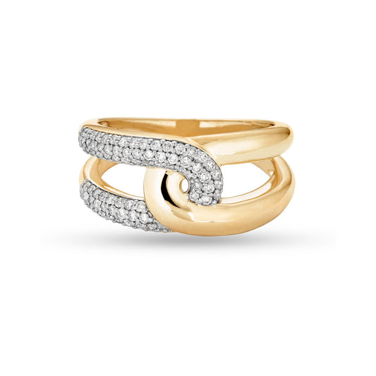 Interlocked Link Ring in Gold with Pave Design