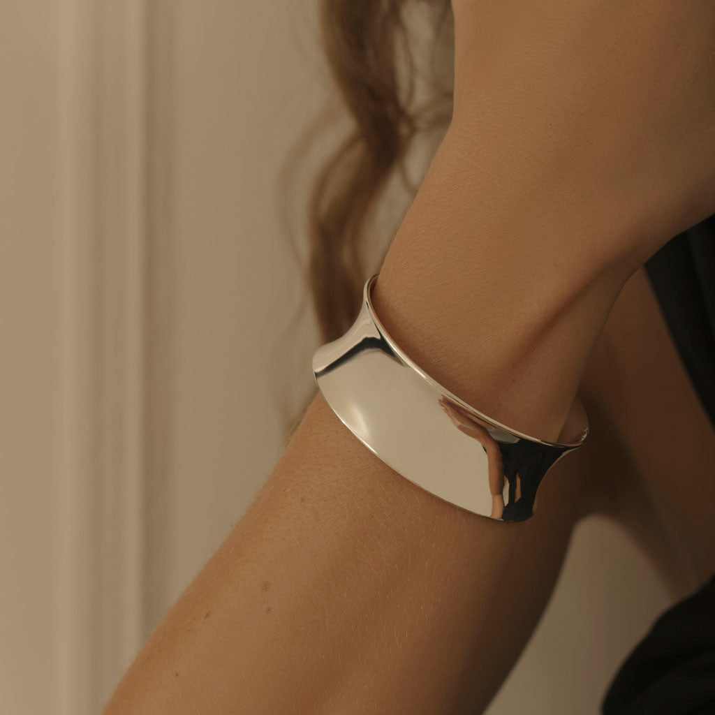 Wide Silver Cuff Bracelet with Elegant Design