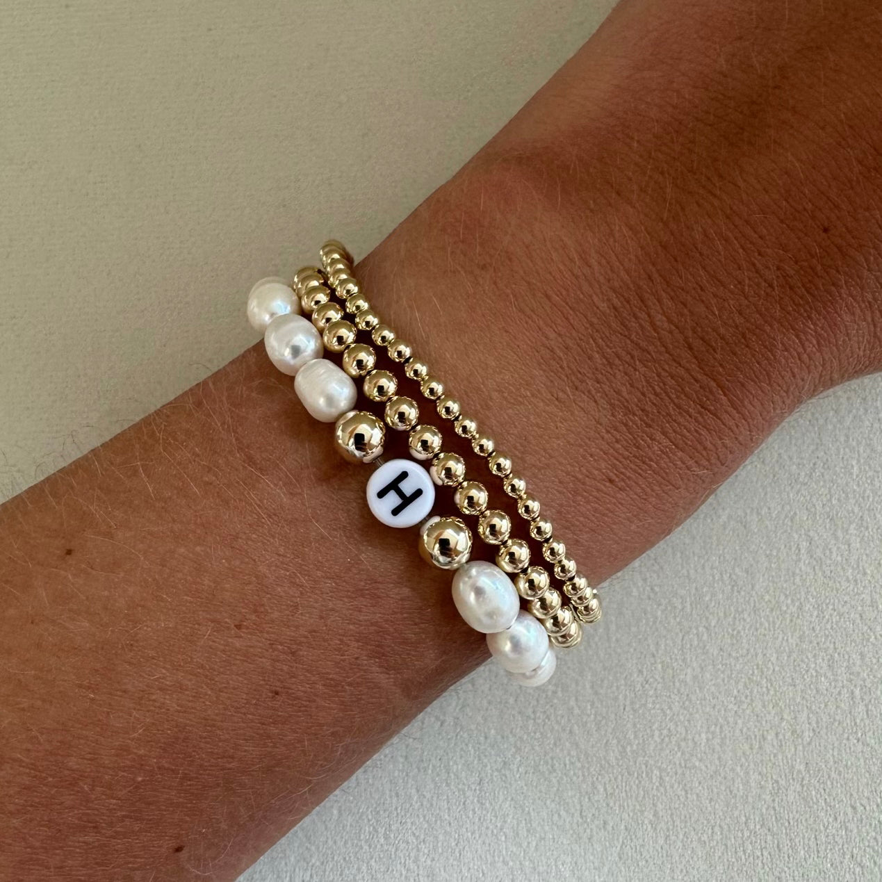 Triple Stack Custom Pearl Bracelet in Varied Sizes