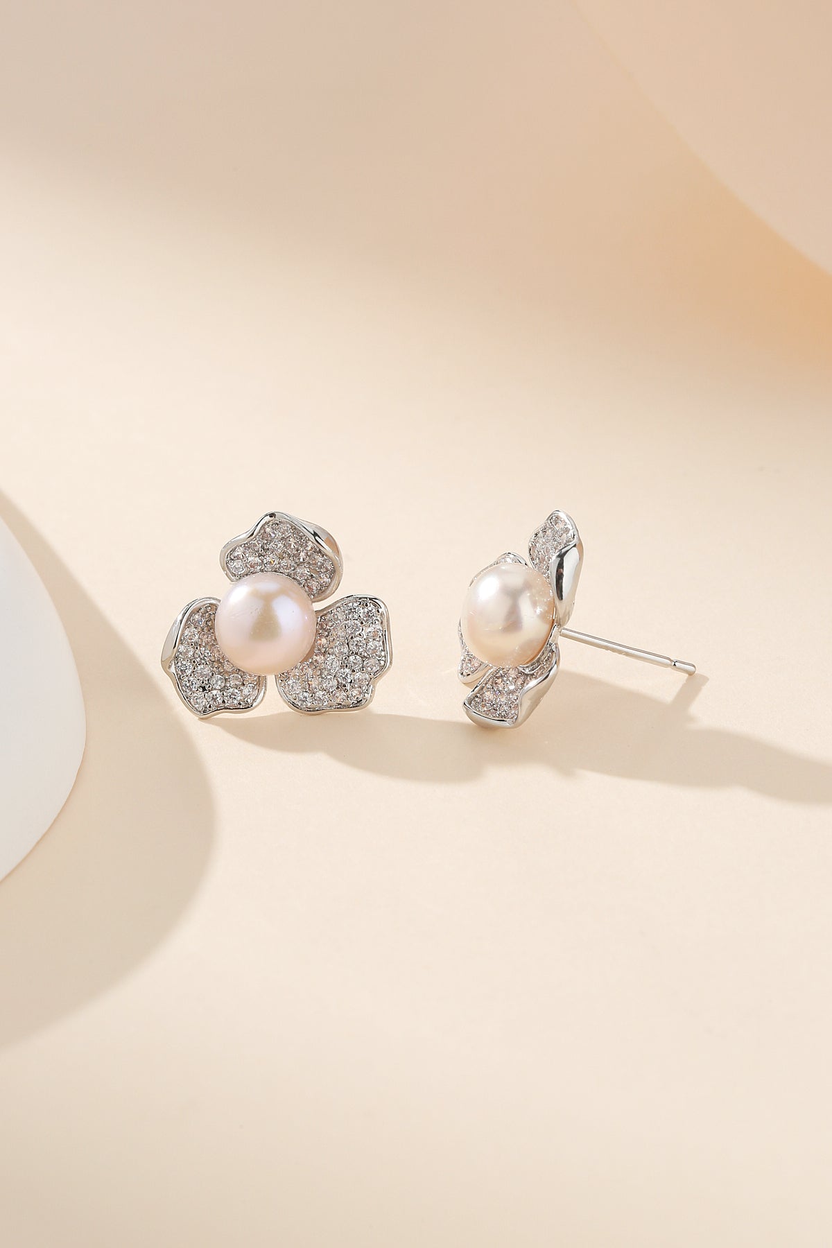 Floral Pearl Earrings with Cubic Zirconia Design