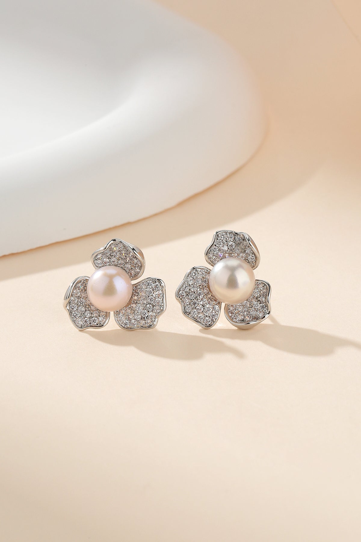 Floral Pearl Earrings with Cubic Zirconia Design