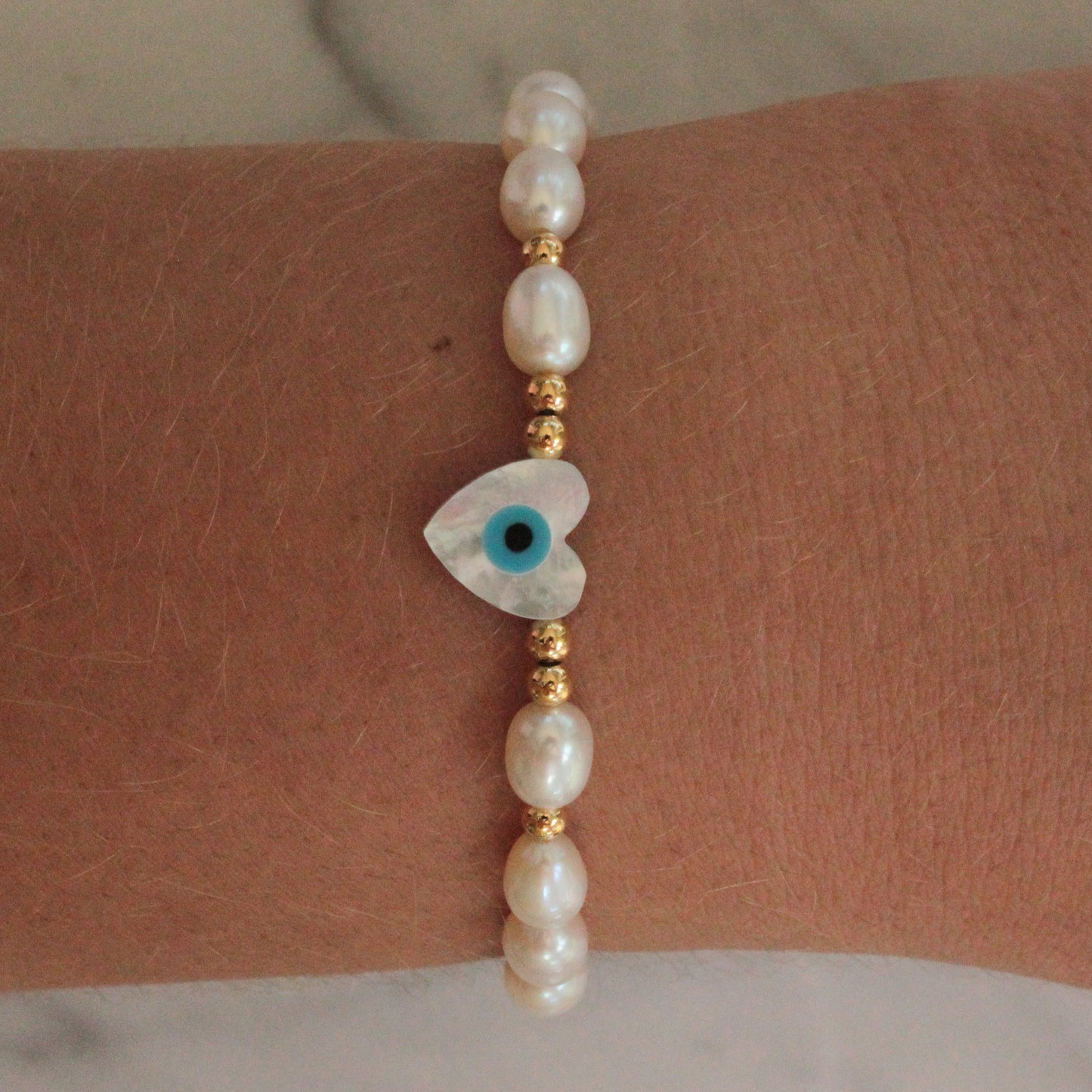 Evil Eye and Hamsa Design Pearl Necklace