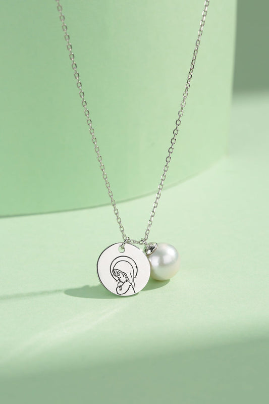 Pearl Pendant Necklace with Virgin Mary Charm