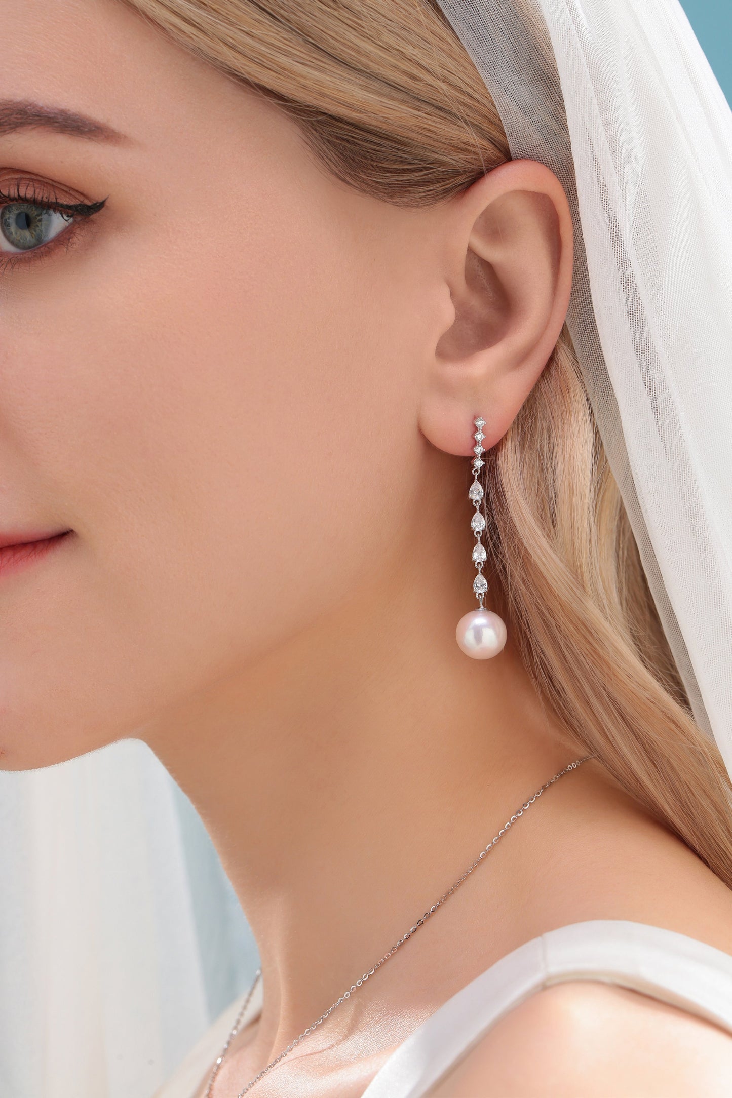 Long Freshwater Pearl Earrings with Sparkling Accents