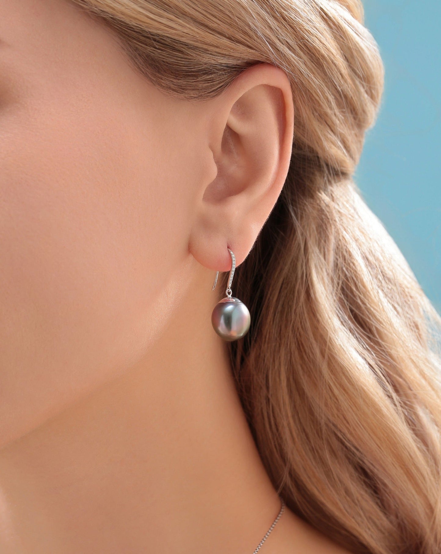 Tahitian Drop Pearl Earrings in White Gold