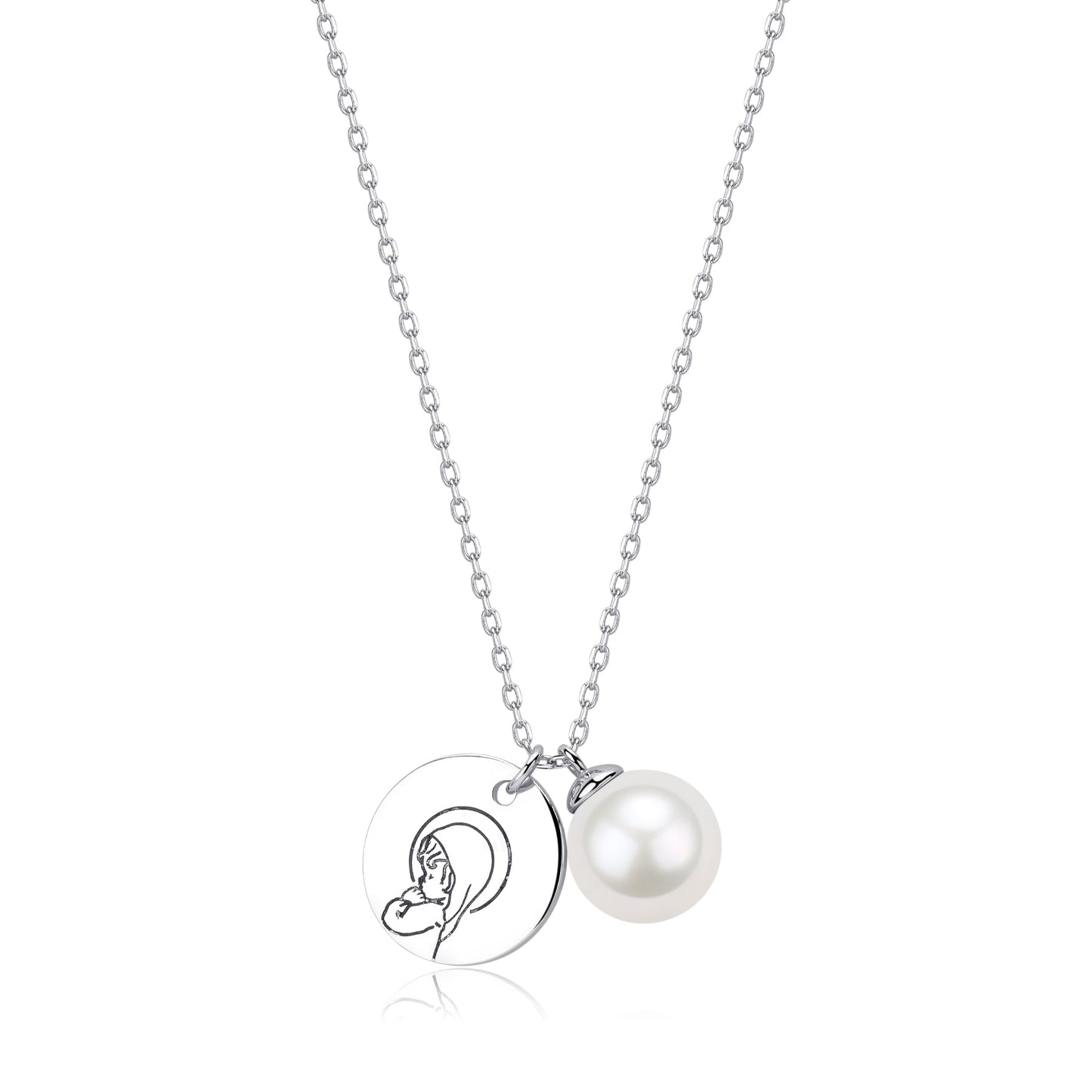 Pearl Pendant Necklace with Virgin Mary Charm