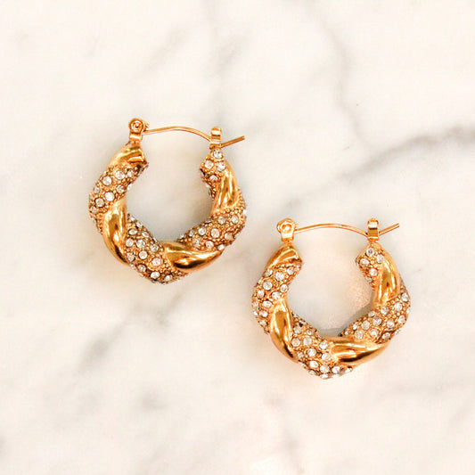 Twisted Hoop Earrings with CZ Stones