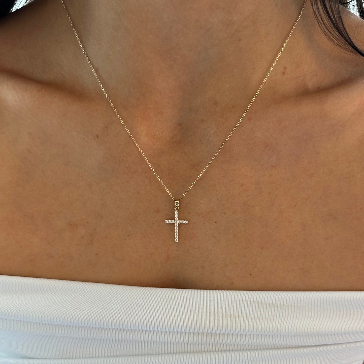 Gold Pavé Cross Necklace in 14k Gold