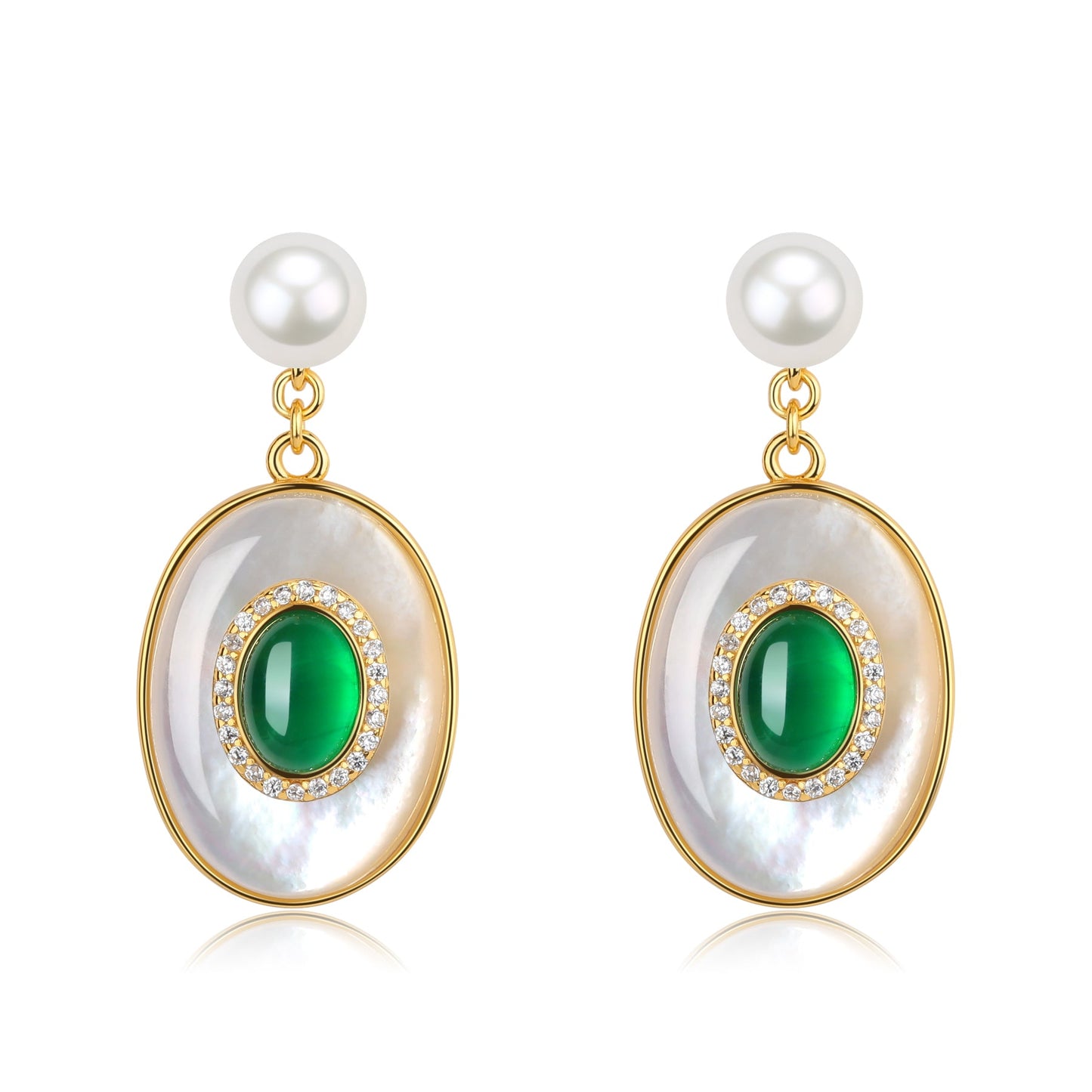 Green Onyx and Mother of Pearl Gold Earrings