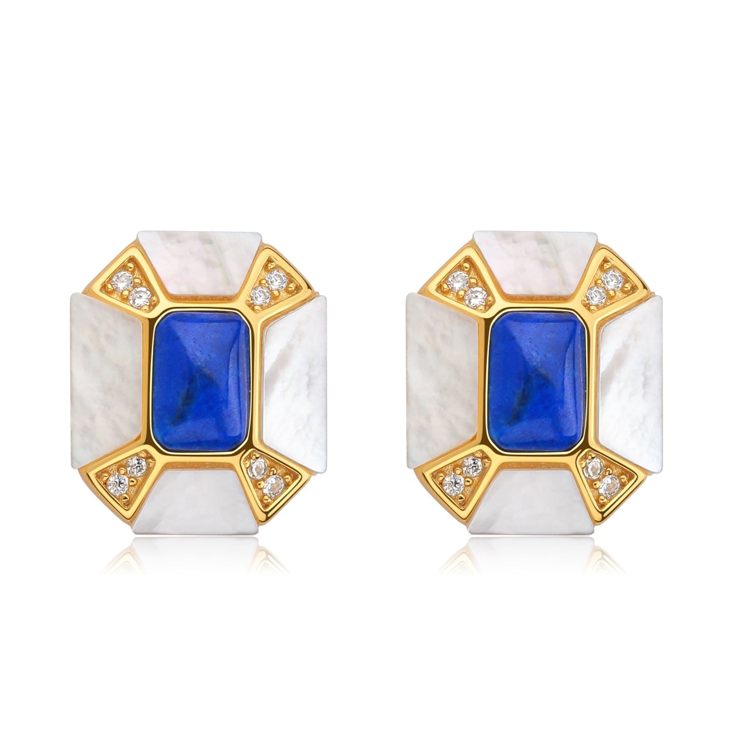 Lapis Lazuli Mother of Pearl Gold Vermeil Earrings