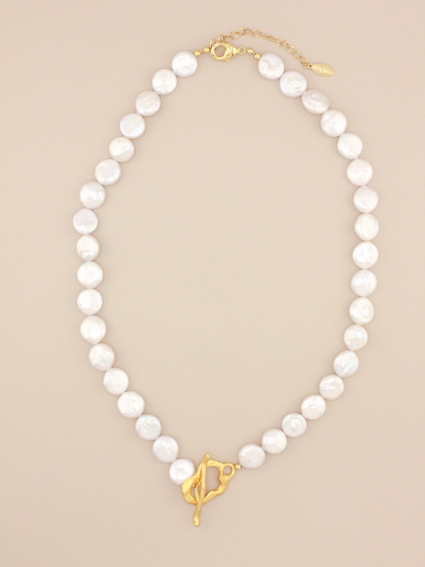 Simplified Title: Elegant Flat Pearl Toggle Necklace