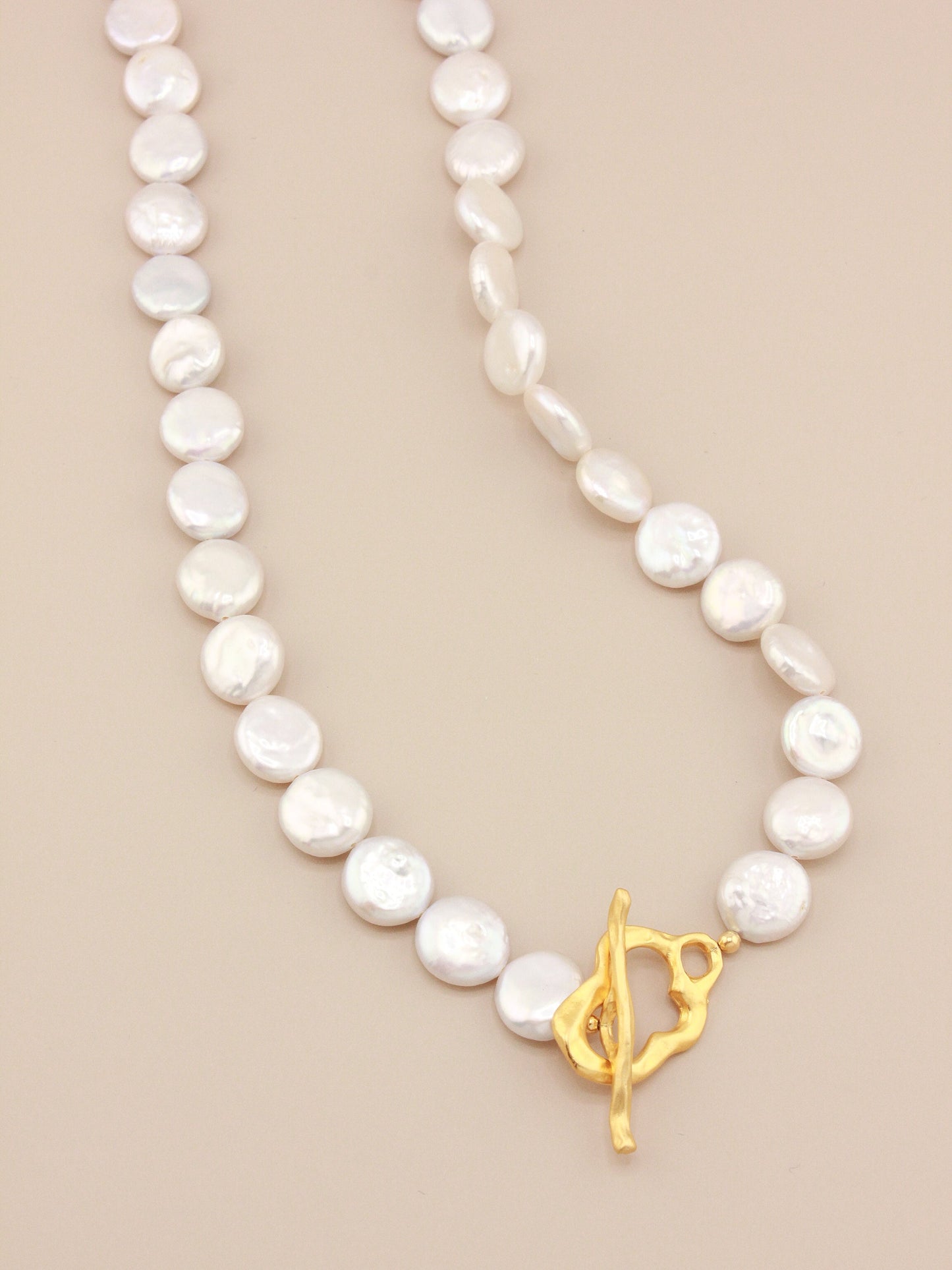 Simplified Title: Elegant Flat Pearl Toggle Necklace