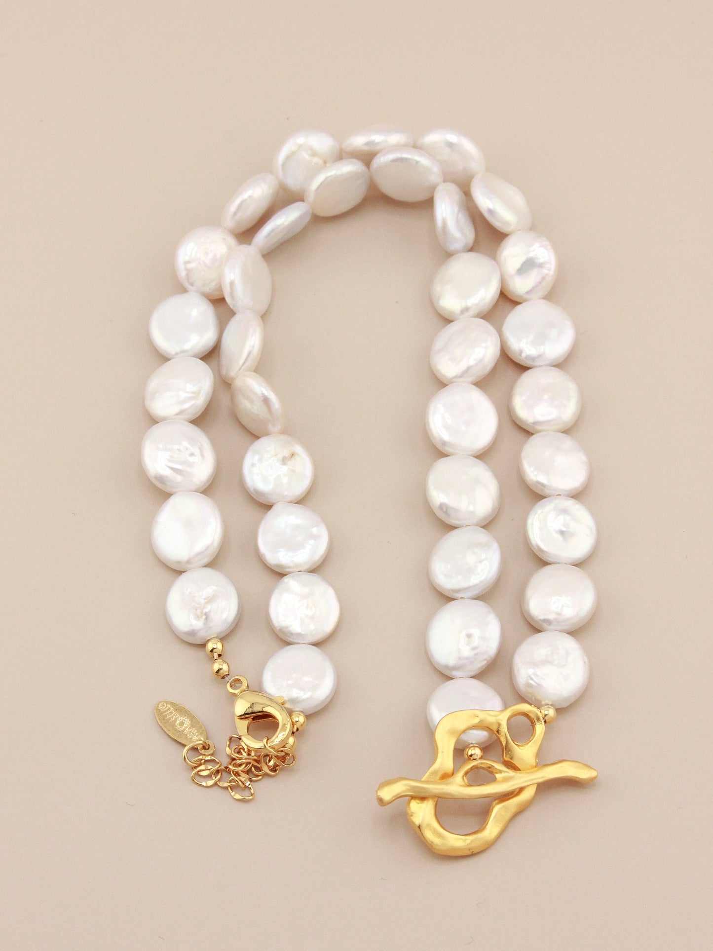 Simplified Title: Elegant Flat Pearl Toggle Necklace