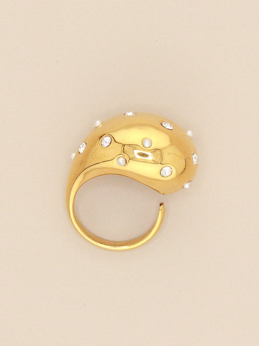 Rhinestone Decorated Bean Style Ring