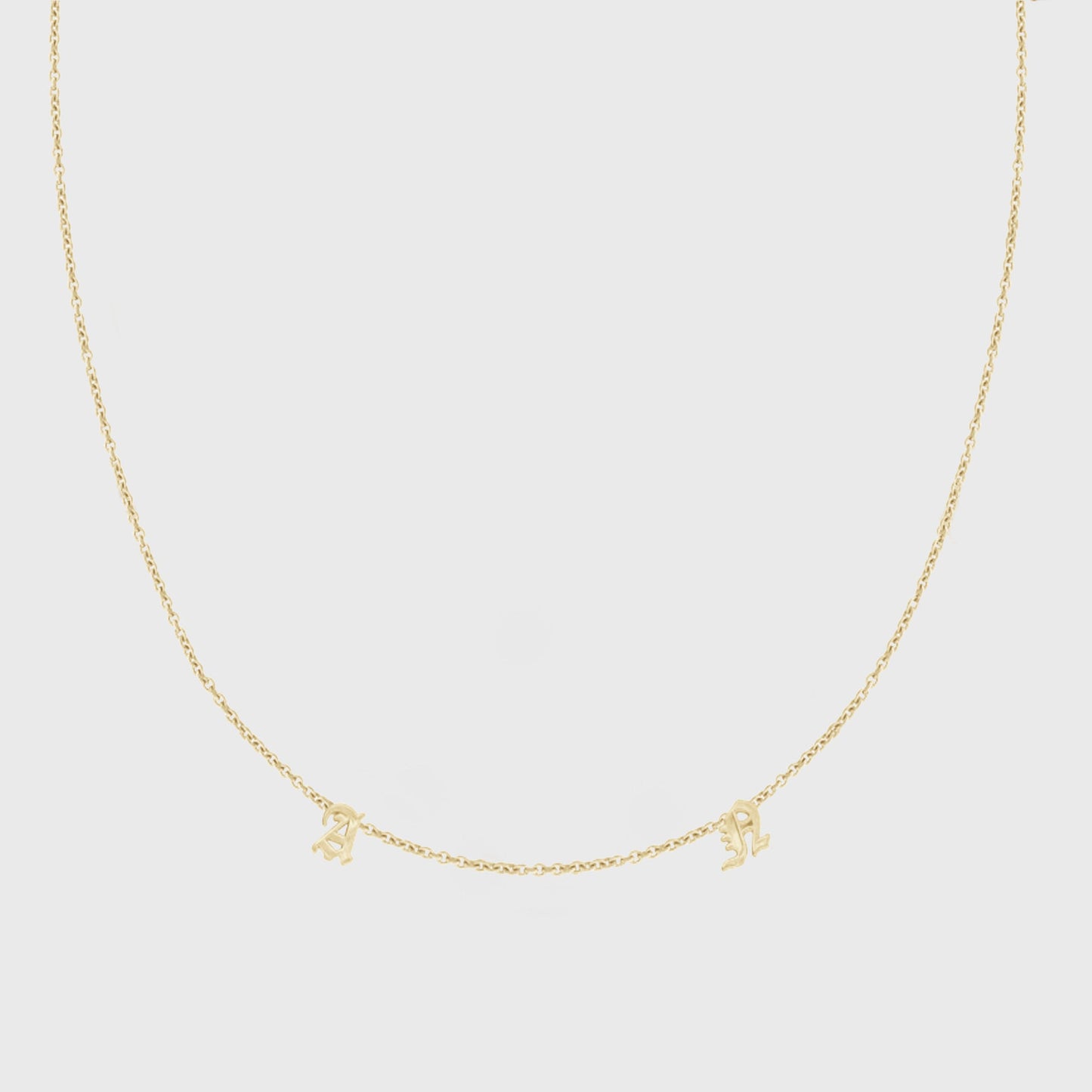 Dainty Old English Initials Necklace in 14k Gold